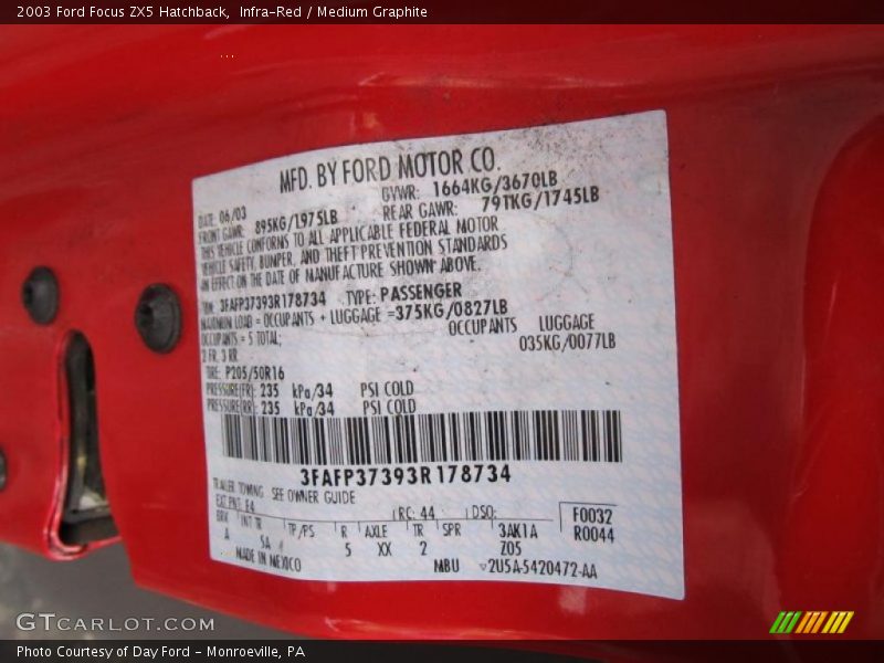 2003 Focus ZX5 Hatchback Infra-Red Color Code E4