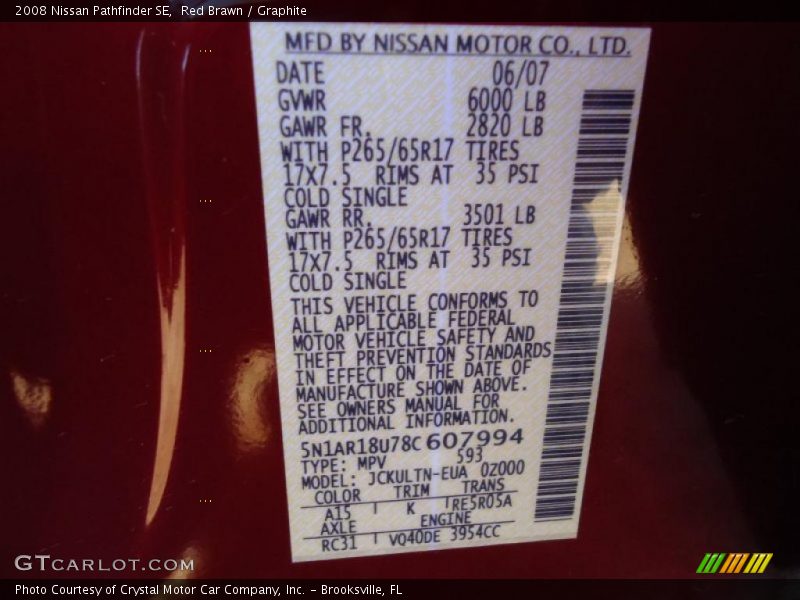 Red Brawn / Graphite 2008 Nissan Pathfinder SE