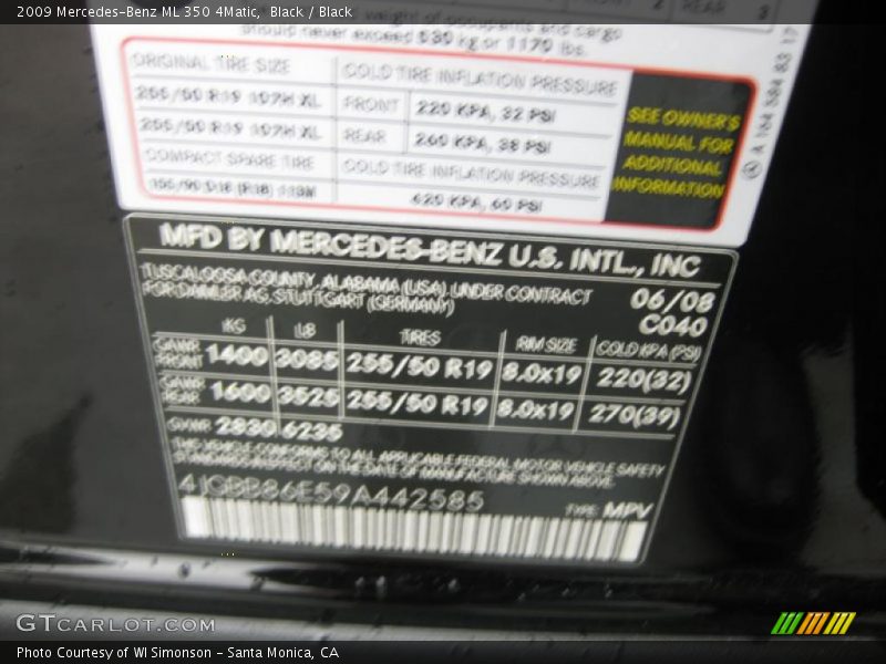 Black / Black 2009 Mercedes-Benz ML 350 4Matic