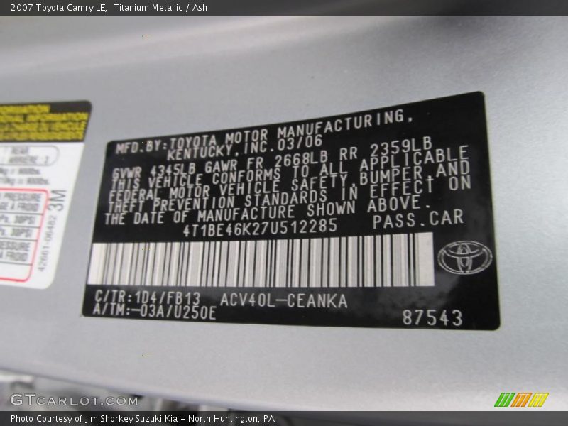 Titanium Metallic / Ash 2007 Toyota Camry LE