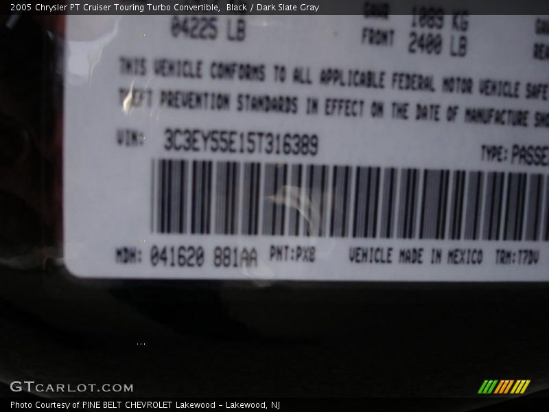 Black / Dark Slate Gray 2005 Chrysler PT Cruiser Touring Turbo Convertible