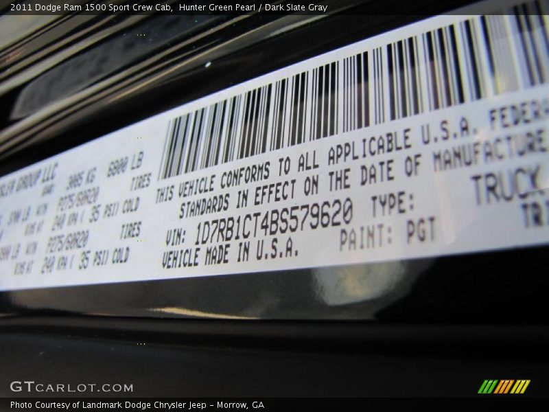 Hunter Green Pearl / Dark Slate Gray 2011 Dodge Ram 1500 Sport Crew Cab