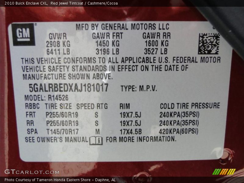Red Jewel Tintcoat / Cashmere/Cocoa 2010 Buick Enclave CXL