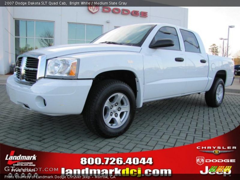 Bright White / Medium Slate Gray 2007 Dodge Dakota SLT Quad Cab