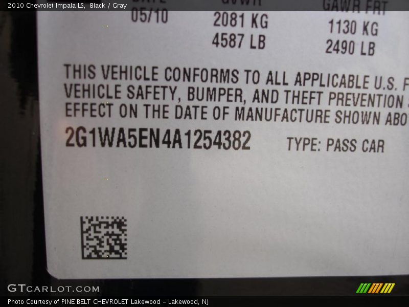 Black / Gray 2010 Chevrolet Impala LS