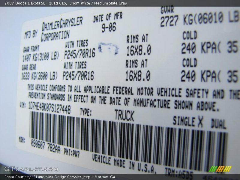 Bright White / Medium Slate Gray 2007 Dodge Dakota SLT Quad Cab
