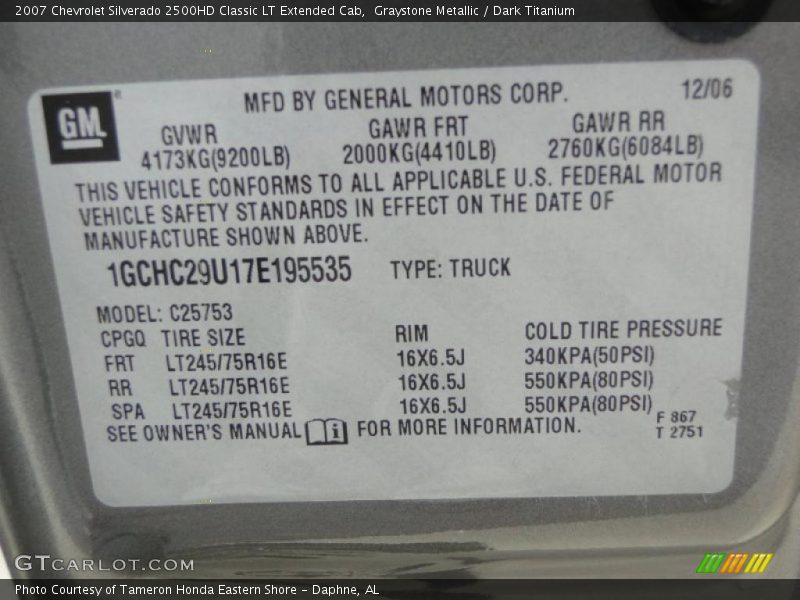 Info Tag of 2007 Silverado 2500HD Classic LT Extended Cab