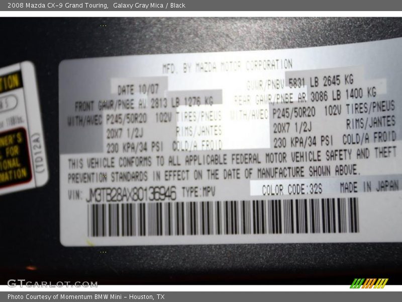 Galaxy Gray Mica / Black 2008 Mazda CX-9 Grand Touring