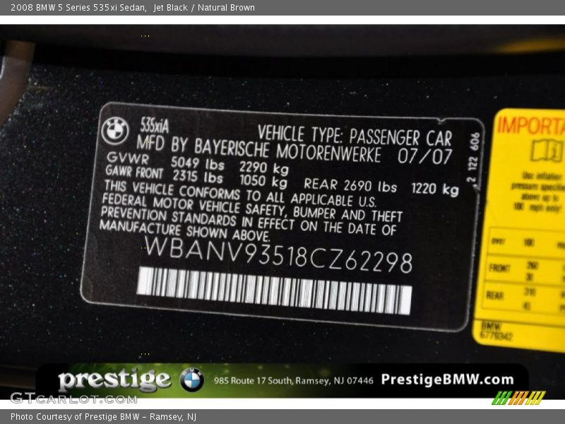 Jet Black / Natural Brown 2008 BMW 5 Series 535xi Sedan