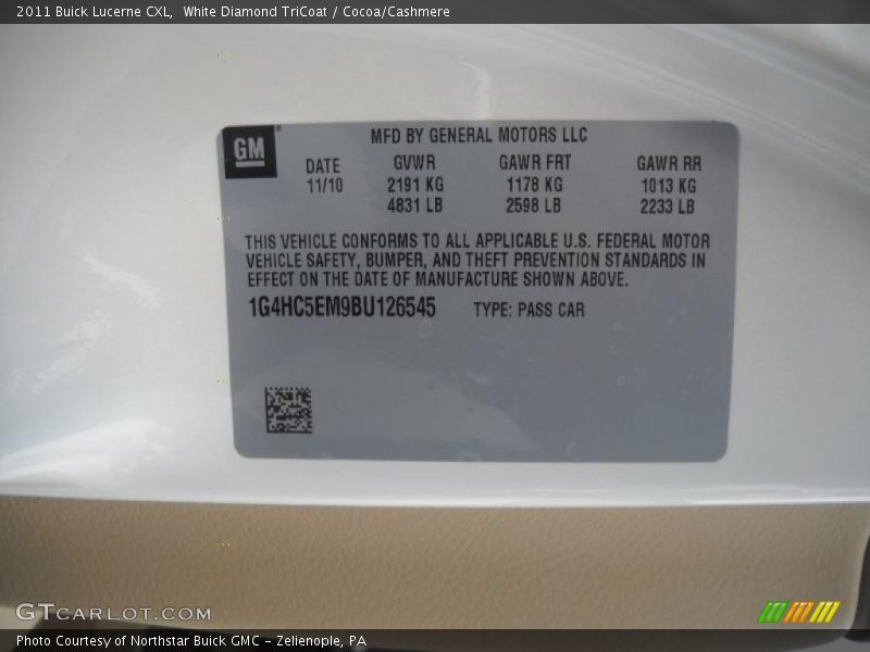 White Diamond TriCoat / Cocoa/Cashmere 2011 Buick Lucerne CXL