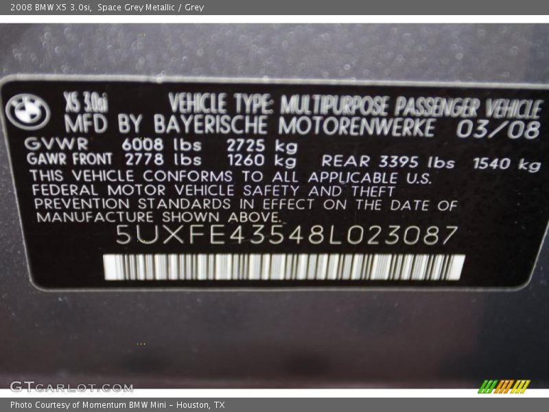 Space Grey Metallic / Grey 2008 BMW X5 3.0si
