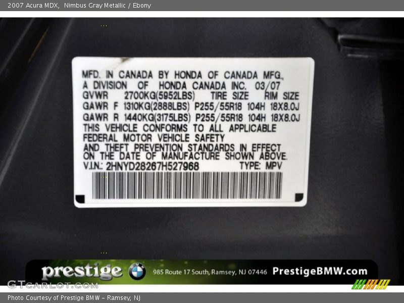 Nimbus Gray Metallic / Ebony 2007 Acura MDX