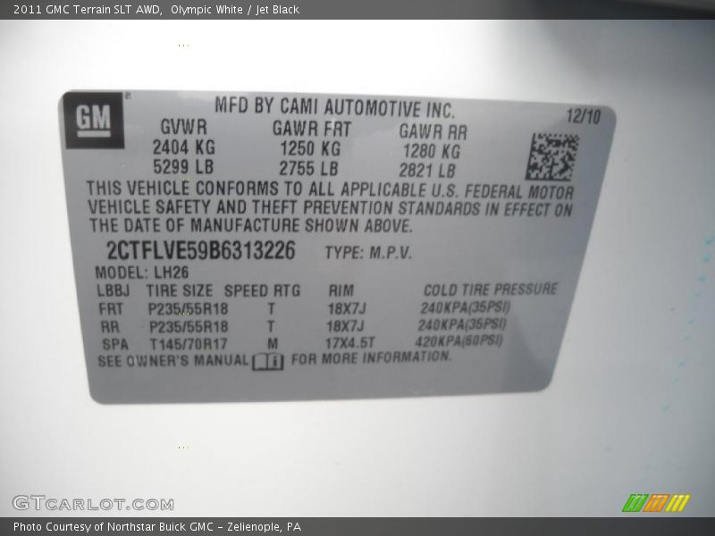 Olympic White / Jet Black 2011 GMC Terrain SLT AWD
