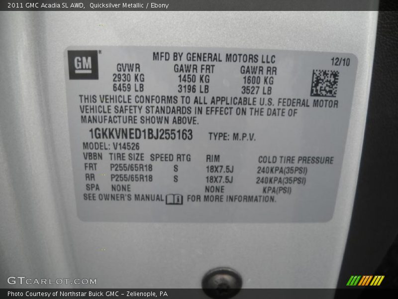 Quicksilver Metallic / Ebony 2011 GMC Acadia SL AWD