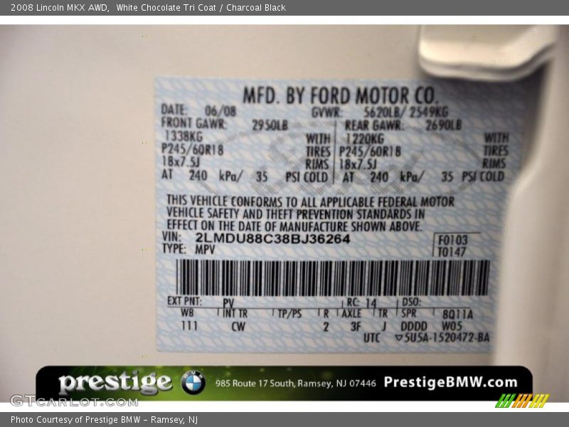 White Chocolate Tri Coat / Charcoal Black 2008 Lincoln MKX AWD