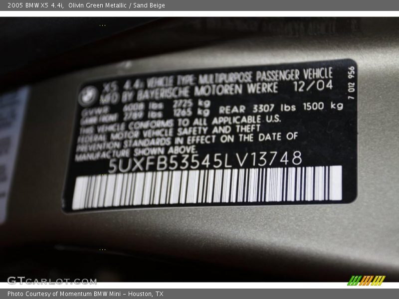 Olivin Green Metallic / Sand Beige 2005 BMW X5 4.4i