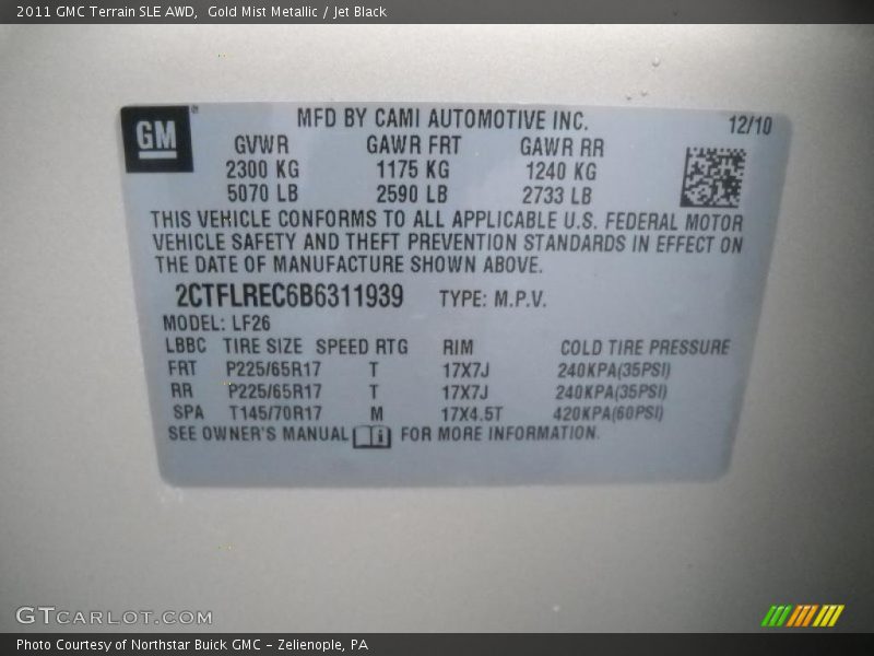Gold Mist Metallic / Jet Black 2011 GMC Terrain SLE AWD