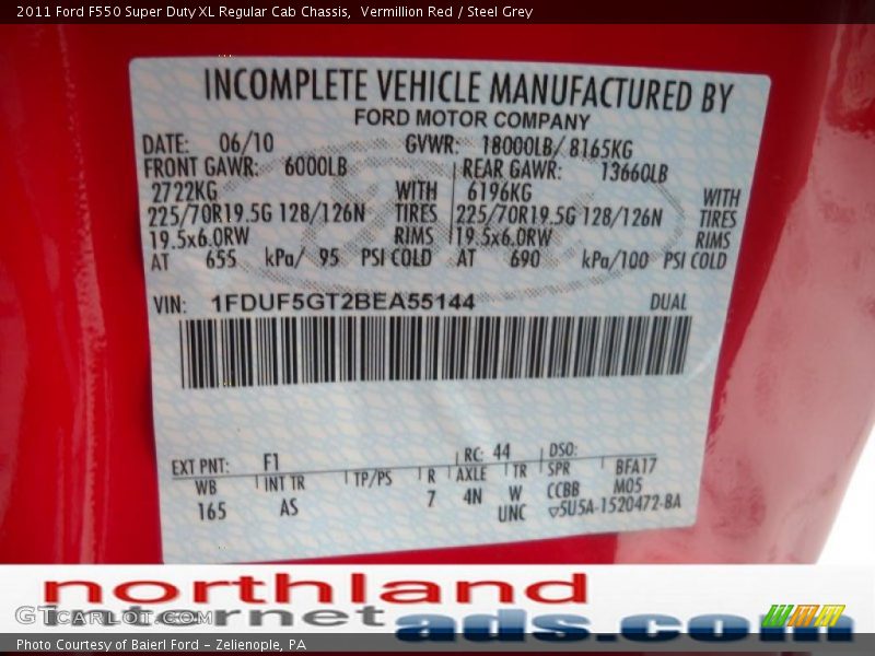 Vermillion Red / Steel Grey 2011 Ford F550 Super Duty XL Regular Cab Chassis