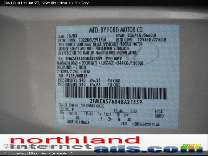 Silver Birch Metallic / Flint Grey 2004 Ford Freestar SES