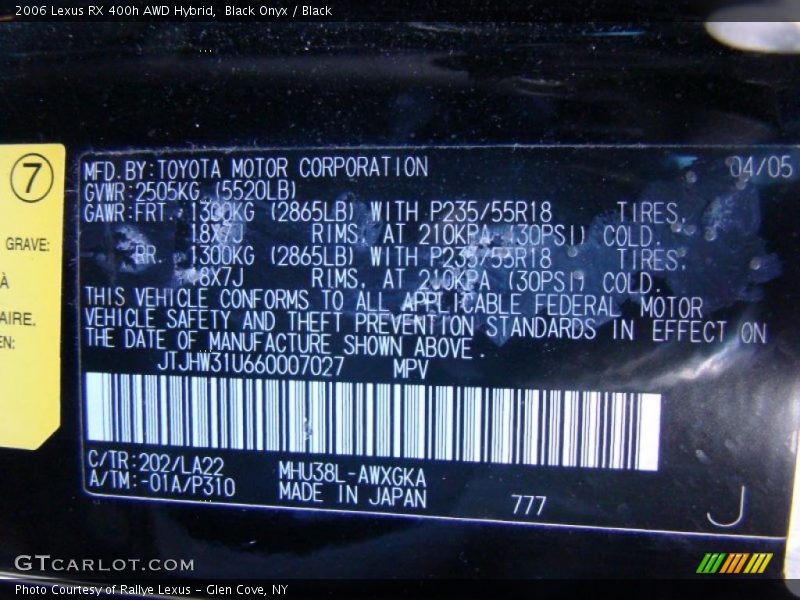 Black Onyx / Black 2006 Lexus RX 400h AWD Hybrid