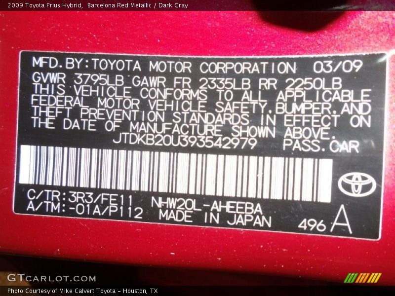 Barcelona Red Metallic / Dark Gray 2009 Toyota Prius Hybrid
