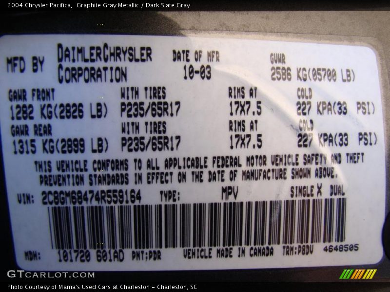 Graphite Gray Metallic / Dark Slate Gray 2004 Chrysler Pacifica