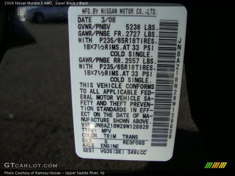 Super Black / Black 2009 Nissan Murano S AWD