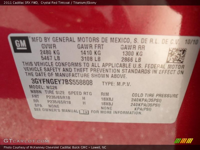 Crystal Red Tintcoat / Titanium/Ebony 2011 Cadillac SRX FWD