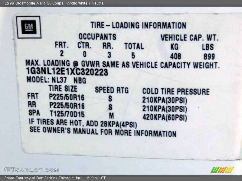 Arctic White / Neutral 1999 Oldsmobile Alero GL Coupe