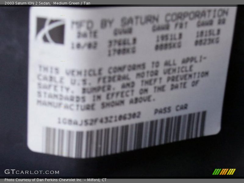 Medium Green / Tan 2003 Saturn ION 2 Sedan