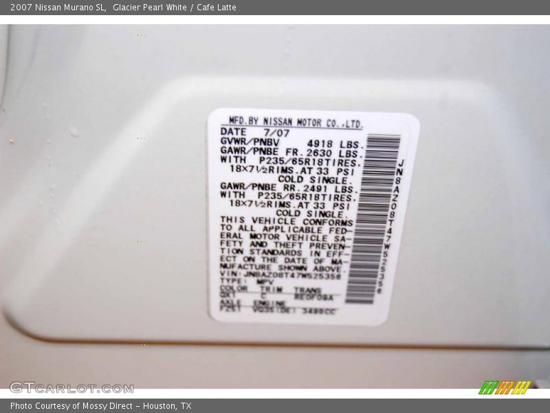 Glacier Pearl White / Cafe Latte 2007 Nissan Murano SL