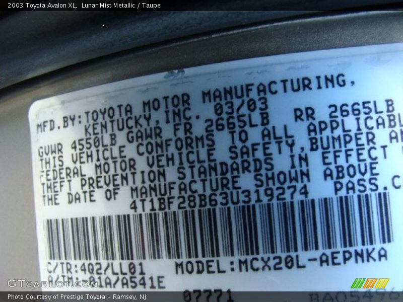 Lunar Mist Metallic / Taupe 2003 Toyota Avalon XL