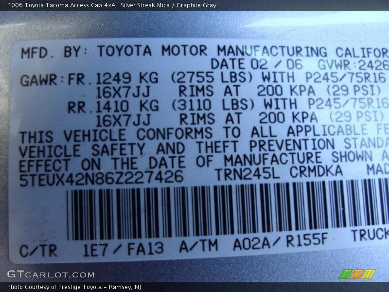 Silver Streak Mica / Graphite Gray 2006 Toyota Tacoma Access Cab 4x4