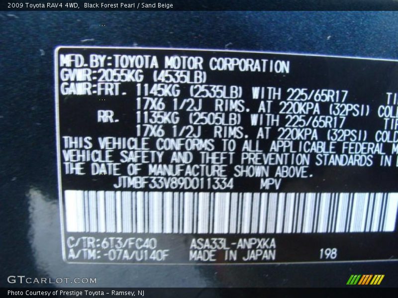 Black Forest Pearl / Sand Beige 2009 Toyota RAV4 4WD