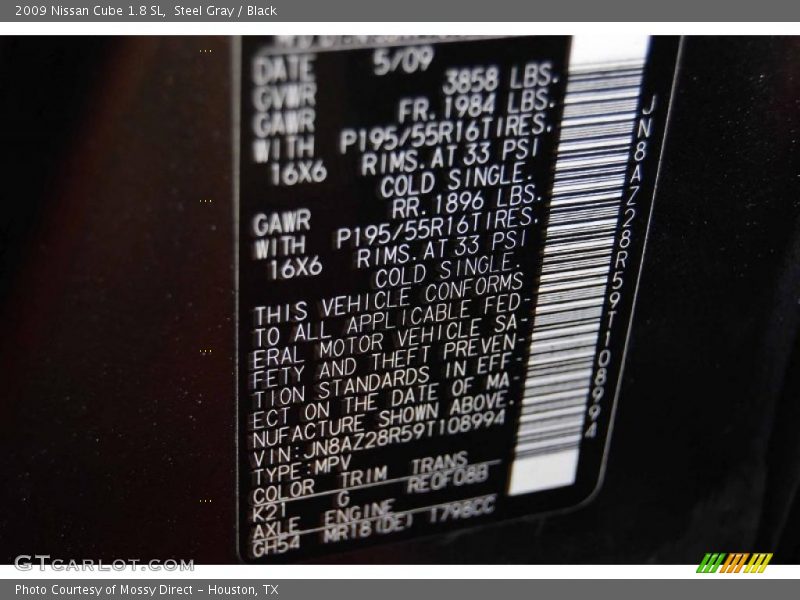 Steel Gray / Black 2009 Nissan Cube 1.8 SL