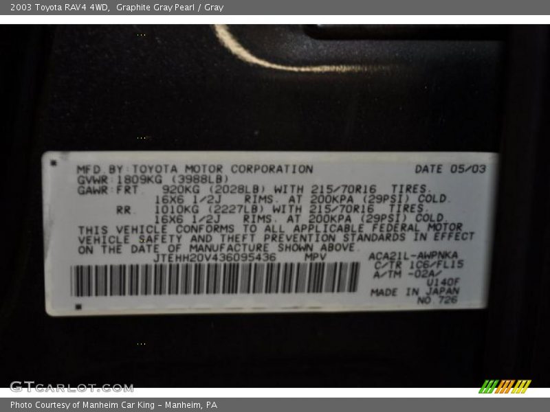 Graphite Gray Pearl / Gray 2003 Toyota RAV4 4WD
