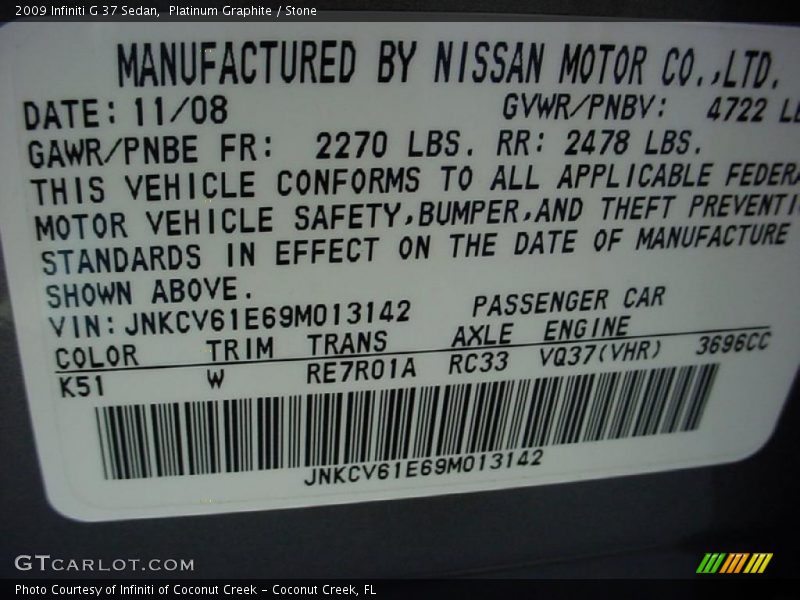 Platinum Graphite / Stone 2009 Infiniti G 37 Sedan