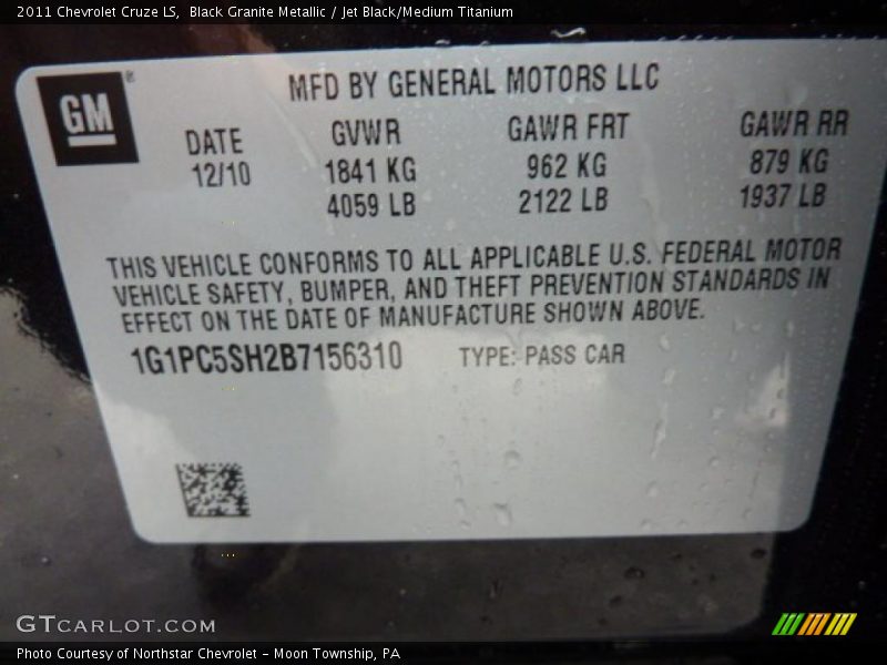 Black Granite Metallic / Jet Black/Medium Titanium 2011 Chevrolet Cruze LS
