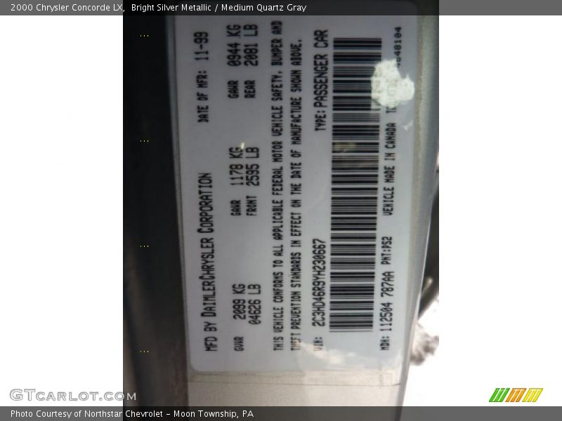 Bright Silver Metallic / Medium Quartz Gray 2000 Chrysler Concorde LX