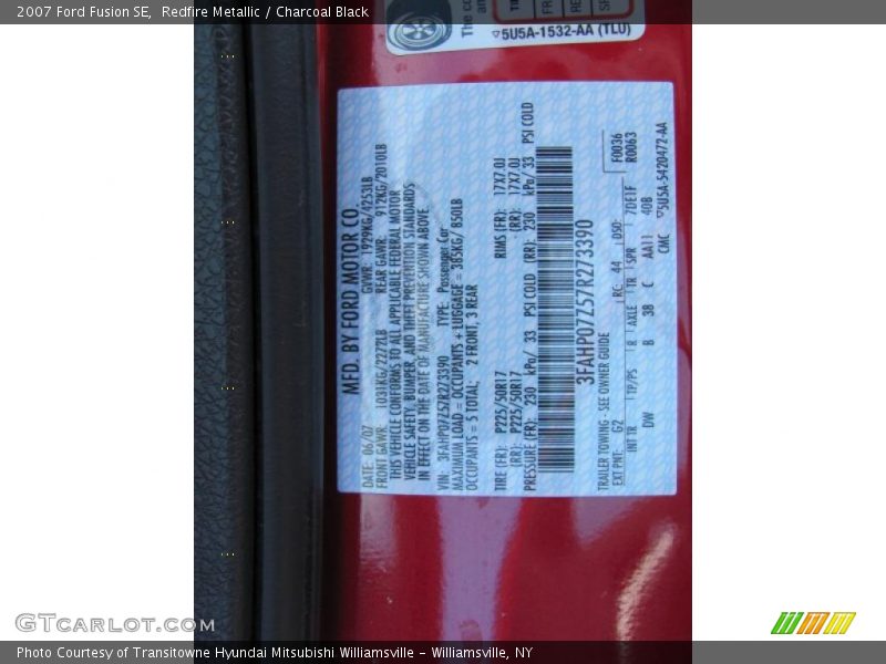 Redfire Metallic / Charcoal Black 2007 Ford Fusion SE