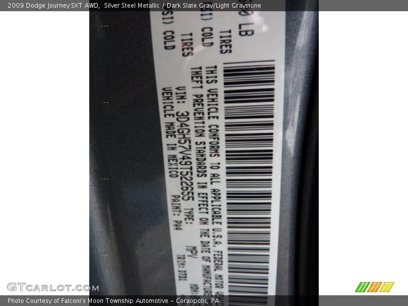 Silver Steel Metallic / Dark Slate Gray/Light Graystone 2009 Dodge Journey SXT AWD