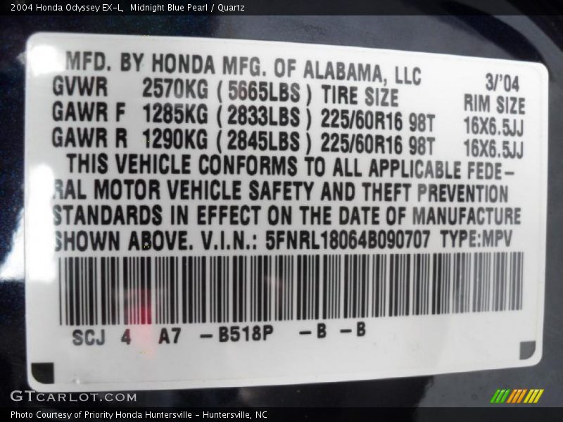 Midnight Blue Pearl / Quartz 2004 Honda Odyssey EX-L