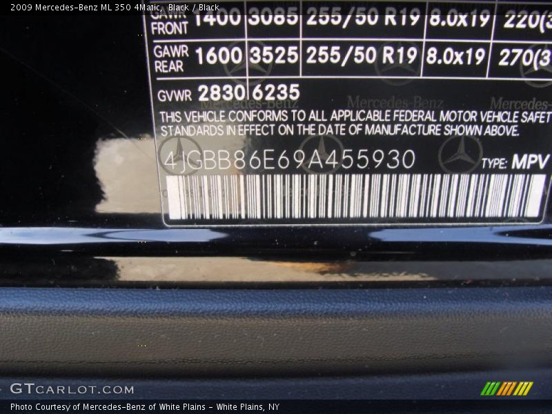Black / Black 2009 Mercedes-Benz ML 350 4Matic