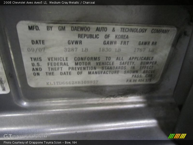 Medium Gray Metallic / Charcoal 2008 Chevrolet Aveo Aveo5 LS
