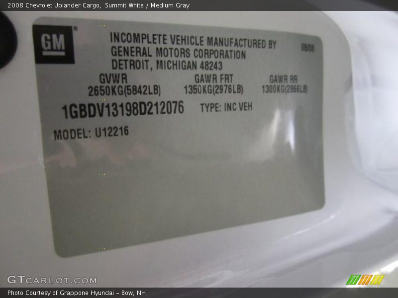 Summit White / Medium Gray 2008 Chevrolet Uplander Cargo