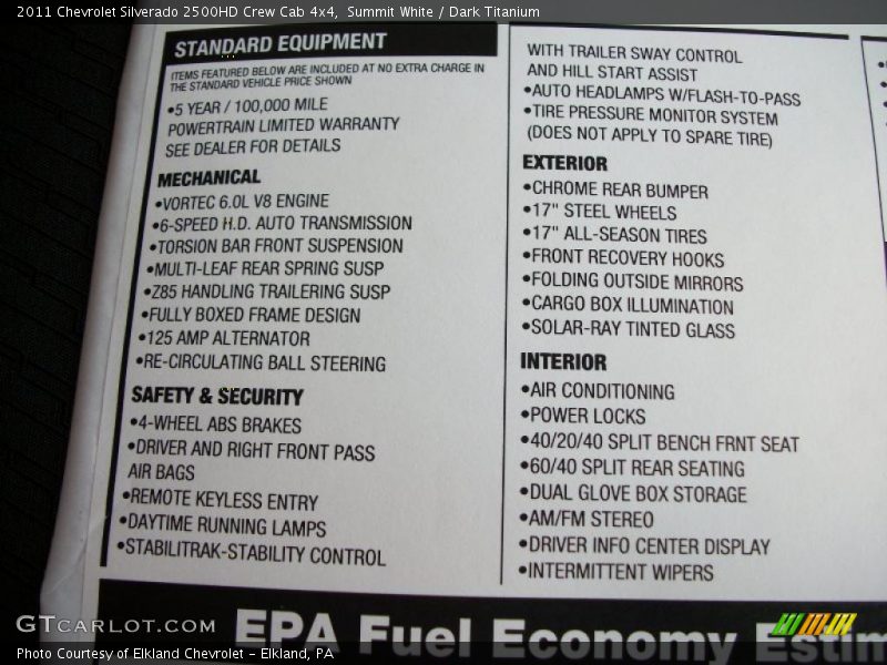  2011 Silverado 2500HD Crew Cab 4x4 Window Sticker