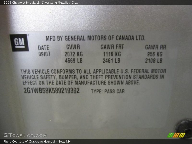 Silverstone Metallic / Gray 2008 Chevrolet Impala LS