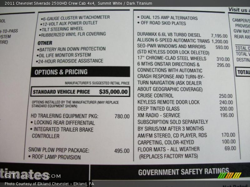  2011 Silverado 2500HD Crew Cab 4x4 Window Sticker