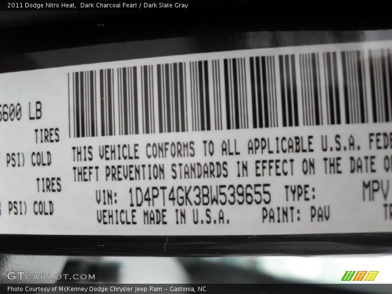 Dark Charcoal Pearl / Dark Slate Gray 2011 Dodge Nitro Heat