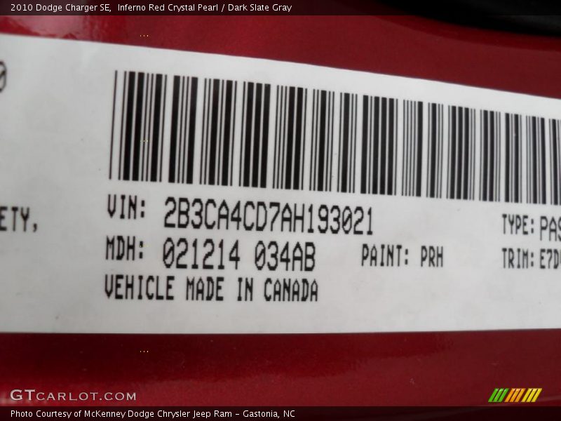 Inferno Red Crystal Pearl / Dark Slate Gray 2010 Dodge Charger SE